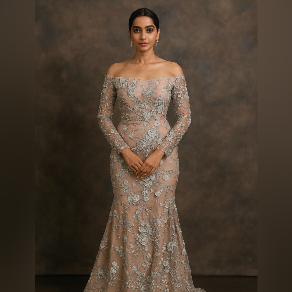 Pedram Couture Artelier Floral Lace Off-Shoulder Dress custom made